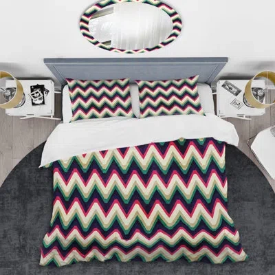 Design Art Grunge Effect Chevron - Abstract Duvet Cover Set - Microfiber Polyester In Cream