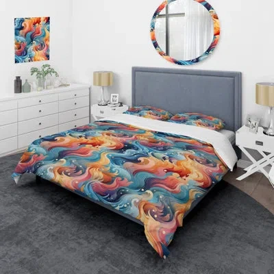 Design Art Guided Inner Journey Mediation I- Abstract Duvet Cover Set - Microfiber Polyester In Blue;orange