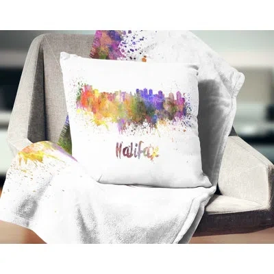 Design Art Halifax Skyline - Cityscape Printed Pillow In Yellow;purple