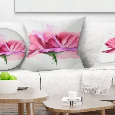 Design Art Hand Drawn Pink Rose Watercolor - Floral Printed Throw Pillow