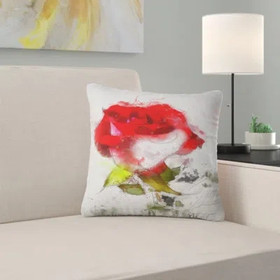 Design Art Hand Drawn Watercolor Rose Flower - Floral Printed Pillow In Red