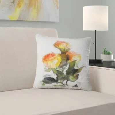 Design Art Hand Drawn Yellow And Red Roses - Floral Printed Pillow