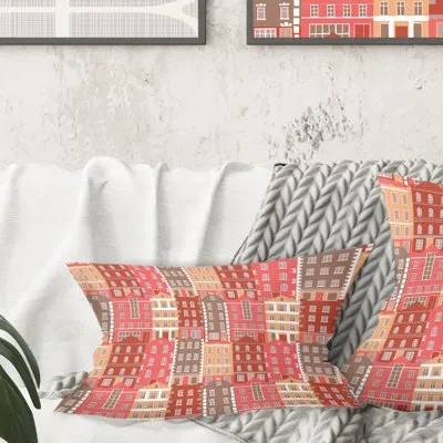 Design Art Handdrawn Colorful Houses - Mid-century Modern Printed Throw Pillow