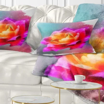 Design Art Handmade Purple Rose Drawing - Floral Printed Throw Pillow