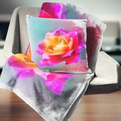 Design Art Handmade Purple Rose Drawing - Floral Printed Throw Pillow