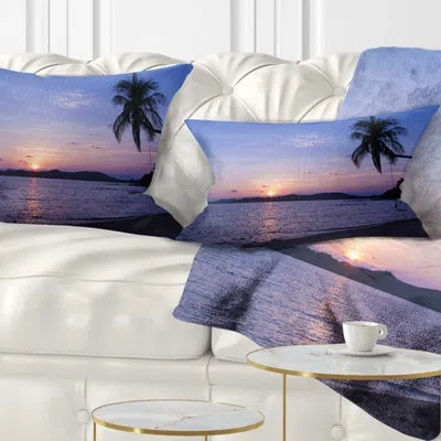 Design Art Hanging Seat In Blue Sunset Beach - Sea & Shore Printed Throw Pillow