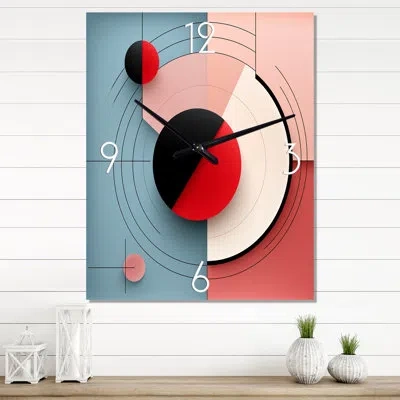Design Art Happy Flowers Of Rhythm In Pink And Blue Iii - Modern Geometric Wall Clock Oversized In Blue;red