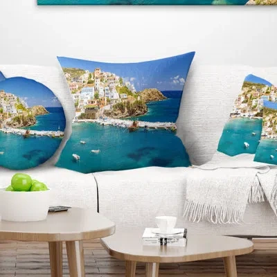 Design Art Harbor With Vessels And Boats - Sea & Shore Printed Pillow In Blue