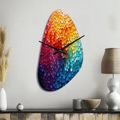Design Art Hardedge Art Contrasting Cadence I - Unique Shape Hard Edge Painting Metal Clock, Asymmetrical Wall  In Multi-color