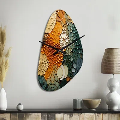 Design Art Hardedge Art Earthy Euphony Vi - Hard Edge Painting Irregular Shape Metal Clock, Modern Asymmetrical In Multi-color