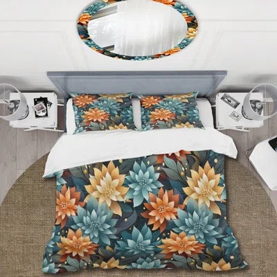 Design Art Harmonious Self Discovery Mediation Duvet Cover Set In Blue;orange