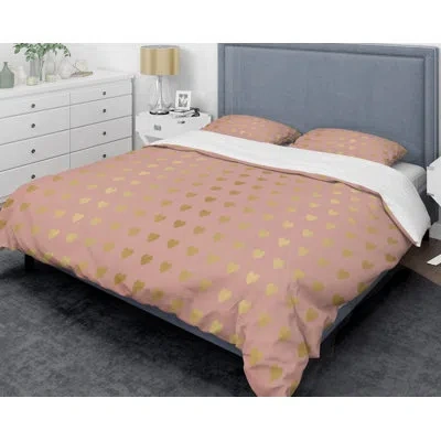 Design Art Hearts Mid-century Duvet Cover Set In Pink