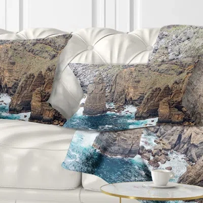 Design Art Heave Rocks In Azores Beach - Sea & Shore Printed Throw Pillow