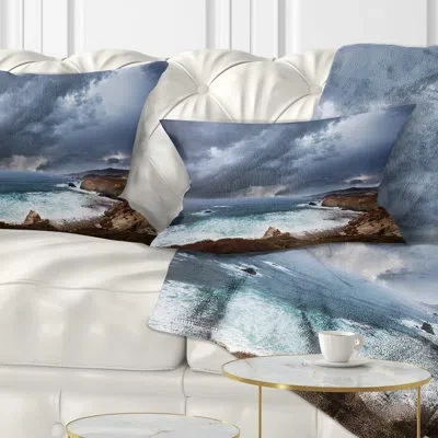 Design Art Heavy Blue Clouds And Waves - Sea & Shore Printed Throw Pillow