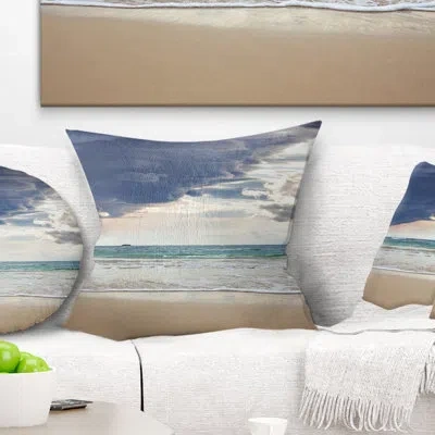 Design Art Heavy Clouds Over Pacific Ocean - Sea & Shore Printed Pillow In Blue;brown