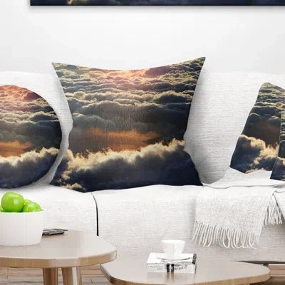 Design Art Heavy Dark Clouds At Sunset - Floral Printed Pillow In White