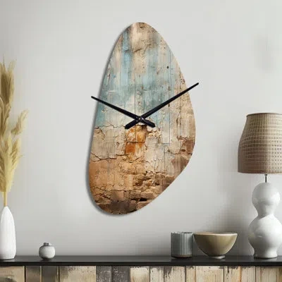 Design Art Hebrew Western Wall Collage I - Judaism Asymmetrical Metal Wall Clock, Traditional Unique Shape Wall In Beige
