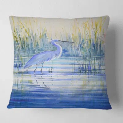 Design Art Heron On The Lake Shore At Sunset Square Pillow Cover & Insert In Blue