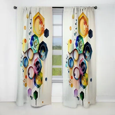 Design Art Hexagon And Circular Abstract Ii - Abstract Curtain - Blackout Geometric Curtain - 1 Panels In Blue;yellow