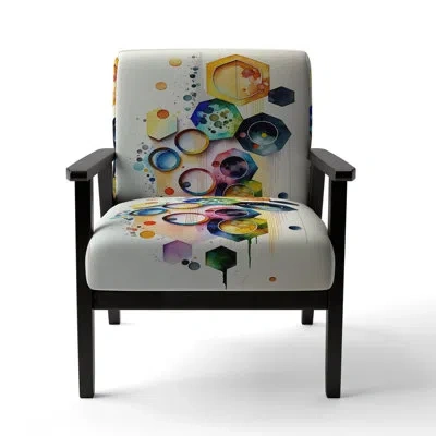 Design Art Hexagon And Circular Abstract Ii - Upholstered Modern Arm Chair In Blue;purple