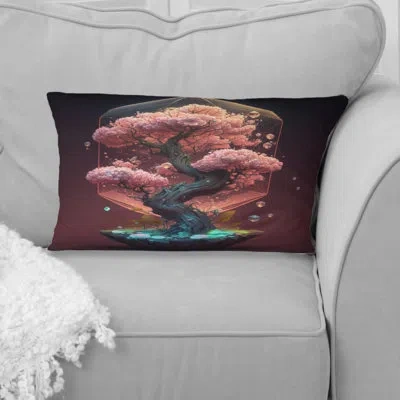 Design Art Hexagon Bonsai Tree Ii - Tree Printed Throw Pillow In Brown;pink