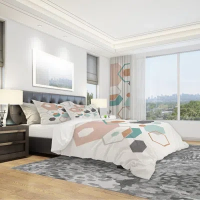 Design Art Hexagons Pattern Vii Duvet Cover Set In Cream