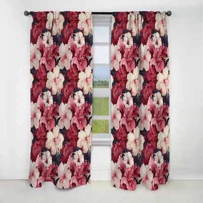 Design Art Hibiscus Romance Tropical Pattern Vi - Floral Curtain - Blackout Floral Curtain - 1 Panels In White;red