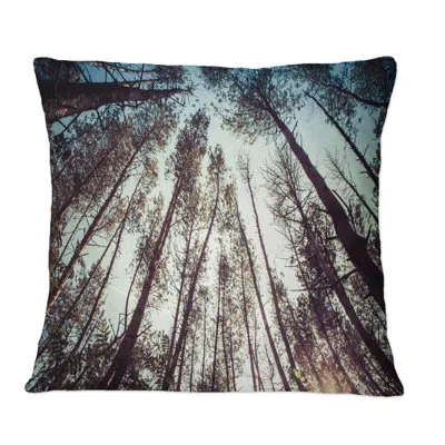 Design Art High Forest Trees And Blue Sky - Traditional Printed Throw Pillow