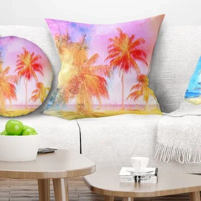 Design Art High Rise Retro Palm Trees - Forest Printed Pillow In Blue;blue