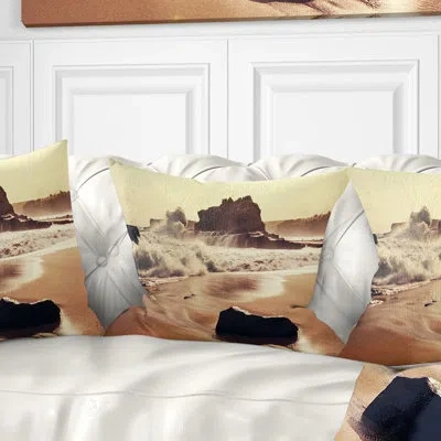 Design Art Historic Ruins At Sunset Africa - Sea & Shore Printed Throw Pillow In Brown;orange