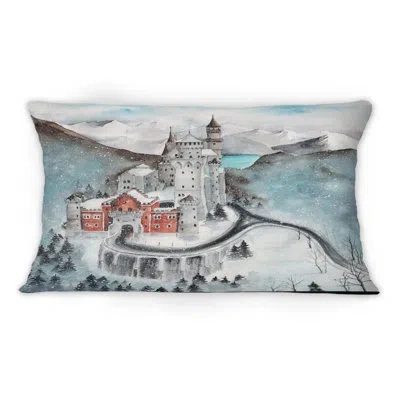 Design Art Historical Castle In The Mountains I - Mid-century Modern Printed Throw Pillow 1