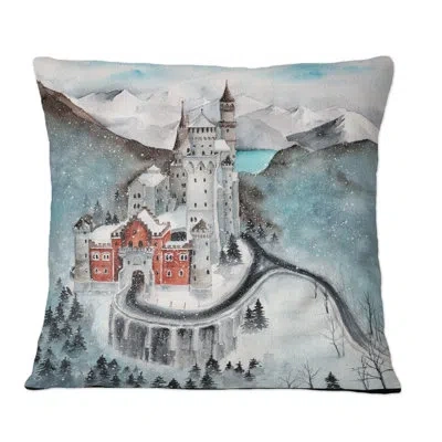 Design Art Historical Castle In The Mountains I - Mid-century Modern Printed Throw Pillow