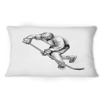 Design Art Hockey Player In Black And White Winter Sport I - Global Printed Throw Pillow 1