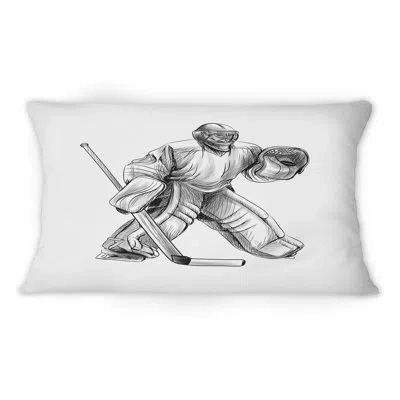 Design Art Hockey Player In Black And White Winter Sport Ii - Global Printed Throw Pillow 1
