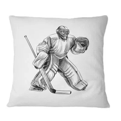 Design Art Hockey Player In Black And White Winter Sport Ii - Global Printed Throw Pillow In Gray