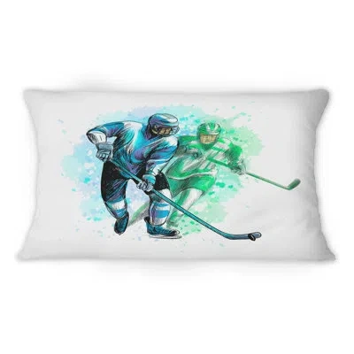 Design Art Hockey Player In Black And White Winter Sport Iii - Global Printed Throw Pillow 1