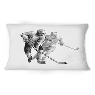 Design Art Hockey Player In Black And White Winter Sport Iv - Global Printed Throw Pillow 1