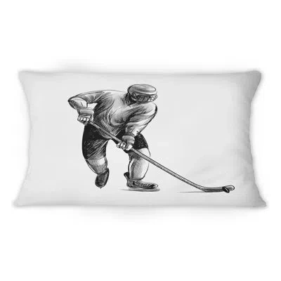Design Art Hockey Player Sketch In Winter Sport - Global Printed Throw Pillow 1