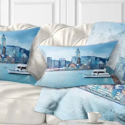 Design Art Hong Kong City At Night - Cityscape Printed Throw Pillow