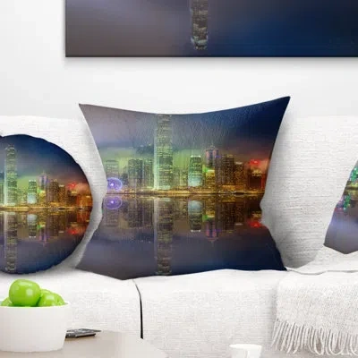 Design Art Hong Kong Panoramic View - Sea & Shore Printed Pillow