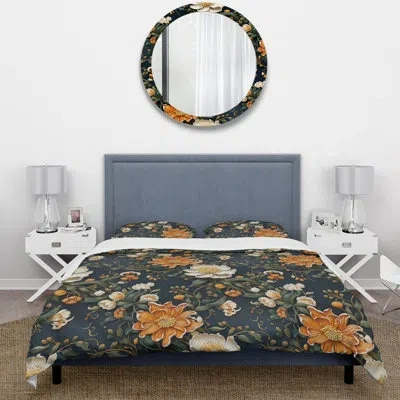 Design Art Honi Imperial Grandeur - Oriental Floral Duvet Cover Set - Microfiber Polyester In Green;yellow