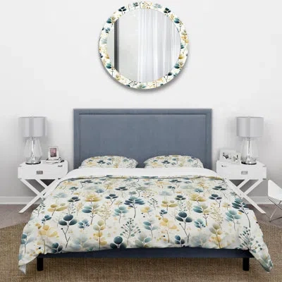 Design Art Hopie Minimalist Botanicas - Plants Duvet Cover Set - Microfiber Polyester In Beige;teal