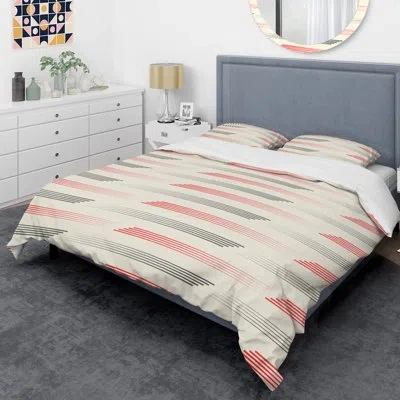 Design Art Horizontal Retro Al I Mid-century Duvet Cover Set In Pink