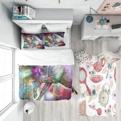 Design Art Horse Over Colorful Abstract Image - Animal Duvet Cover Set - Microfiber Polyester In Purple
