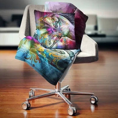 Design Art Horse Over Colorful Abstract Image - Animal Printed Pillow In Purple