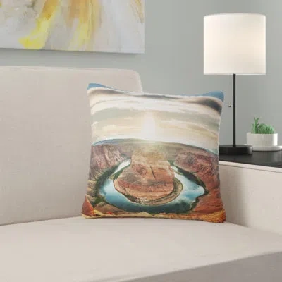 Design Art Horseshoe Bend At Sunset - Landscape Printed Pillow In Brown
