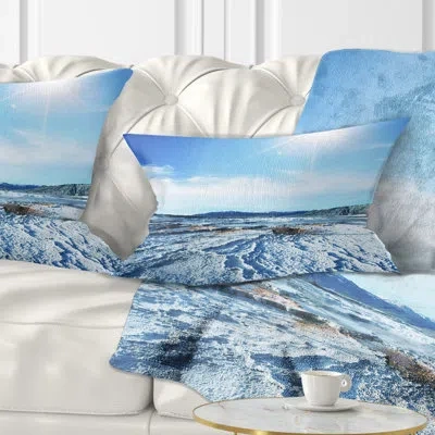 Design Art Hot Spring With Bright Sky And Sun - Landscape Printed Throw Pillow