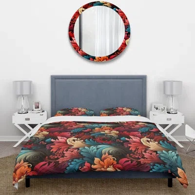 Design Art Houbler Artistic Whirls Paisley Pattern - Paisley Duvet Cover Set - Microfiber Polyester In Blue;red