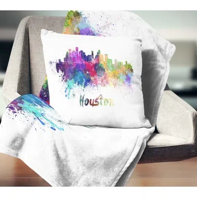 Design Art Houston Skyline - Cityscape Printed Throw Pillow In Yellow;purple