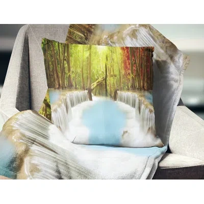 Design Art Huai Mae Kamin Waterfall - Landscape Printed Throw Pillow